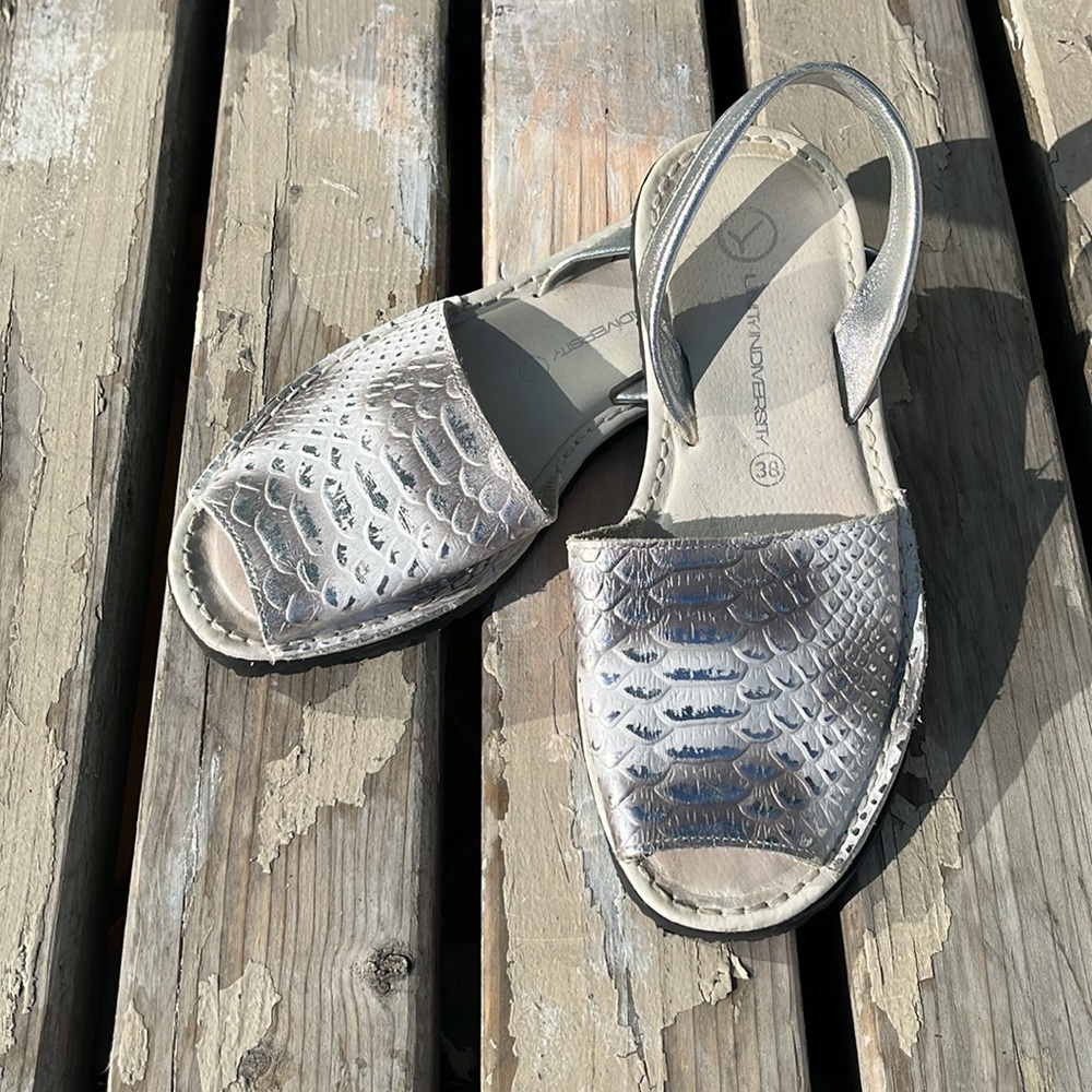 Unity in Diversity Silver Sandals reptile print
